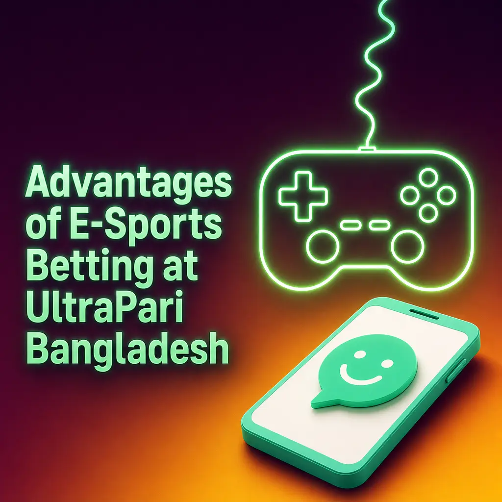 UltraPari Bangladesh esports betting platform showing welcome bonus, local payments, competitive odds, and 24/7 support features