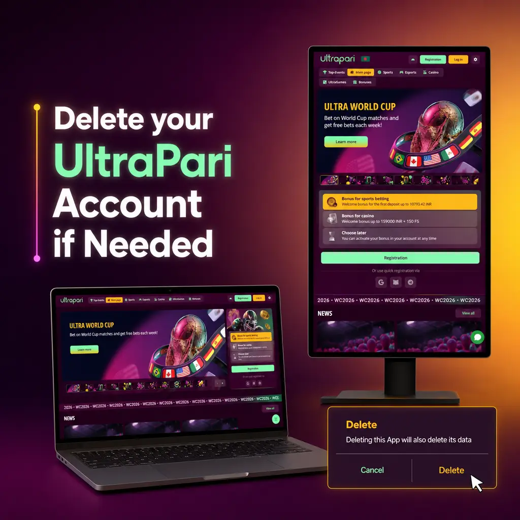 UltraPari account deletion settings page showing Close Account option in Privacy and Security section