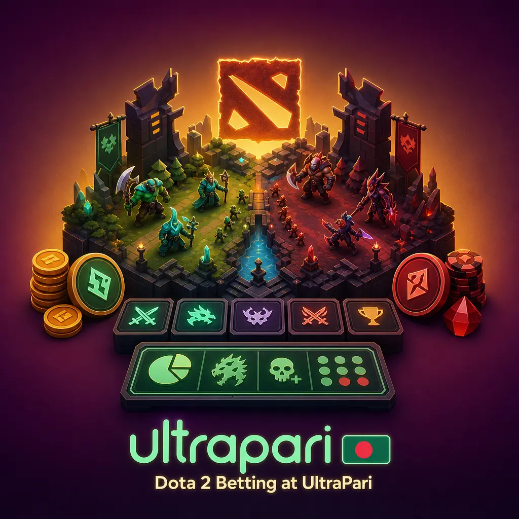 UltraPari Dota 2 betting interface showing match winner and live markets for The International and ESL One tournaments