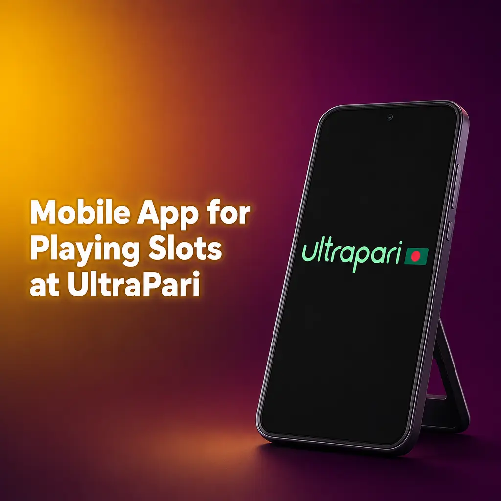 UltraPari mobile app interface showing slots lobby with game filters, navigation panel, and deposit options on smartphone