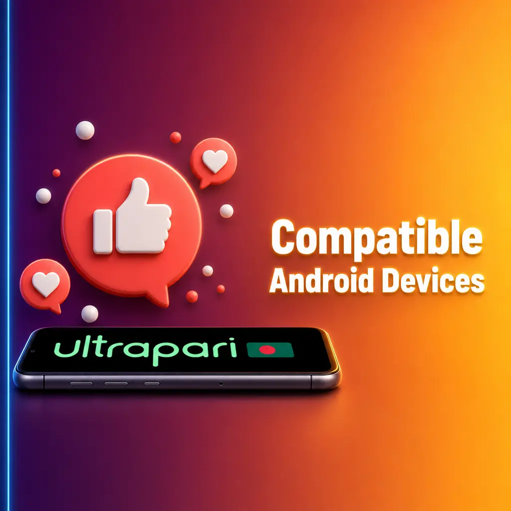 List of compatible Android devices for UltraPari app including Samsung, Xiaomi, Realme, OPPO, Vivo and Infinix models