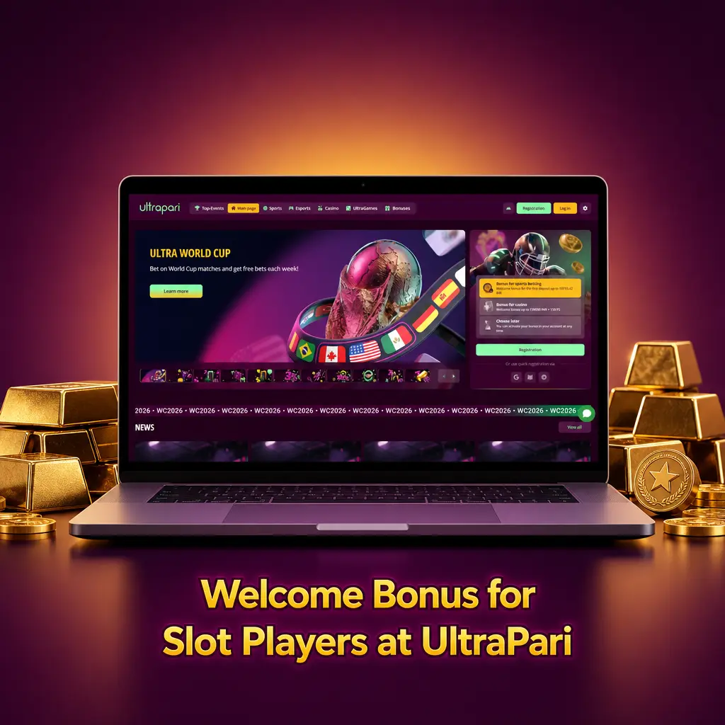 UltraPari welcome bonus for slot players offering 100% match up to 100 EUR on first deposit with reload and cashback offers